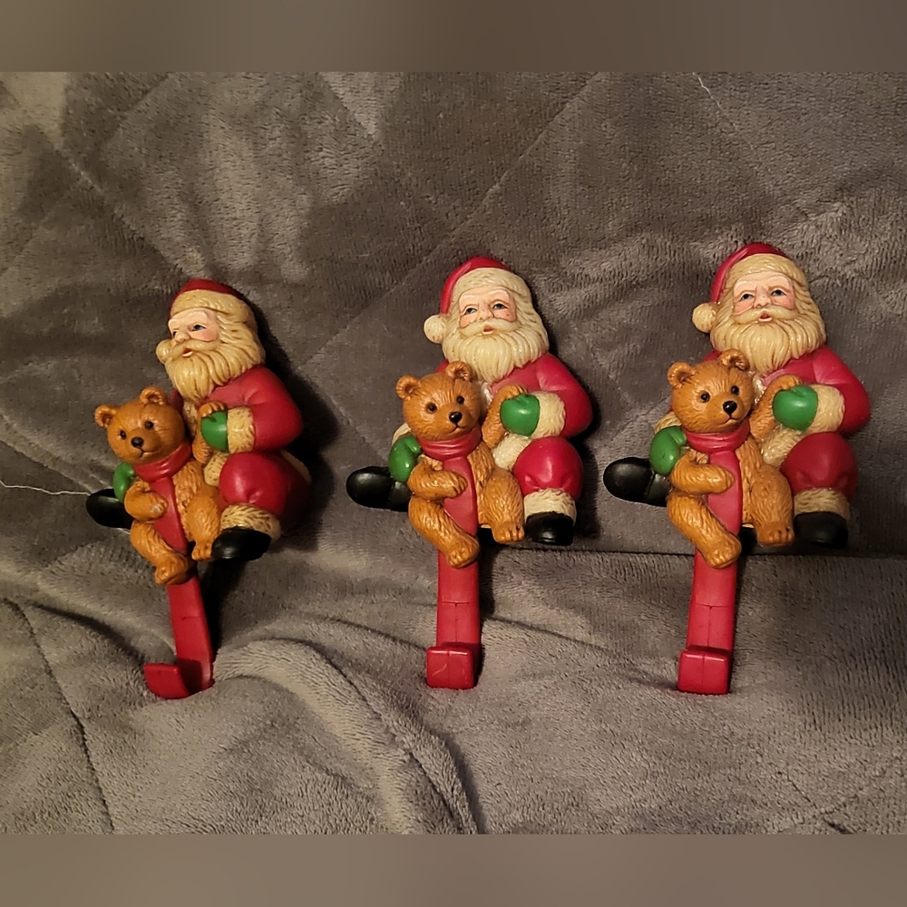 VTG Santa and Bear Stocking Holders